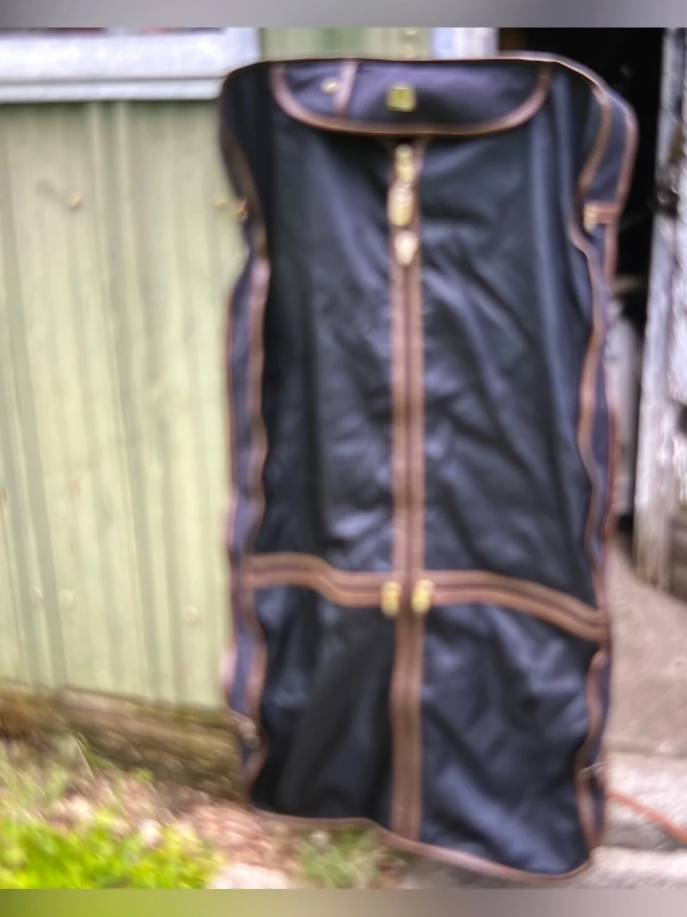 Vintage Jaguar Navy Canvas & Leather Trim Hanging Garment Bag